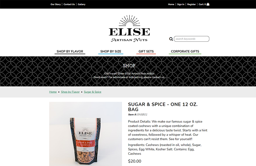 Wholesale Ecommerce Platform by Speartek for Gourmet Foods - Cashews